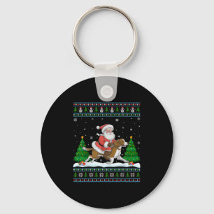 Ugly Xmas Tree Santa Riding Brittany Spaniel Dog C Key Ring