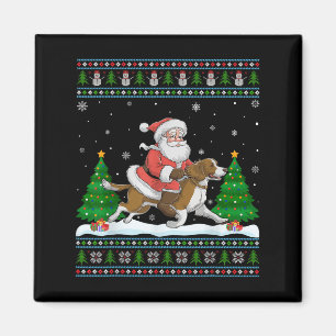 Ugly Xmas Tree Santa Riding Brittany Spaniel Dog C Magnet