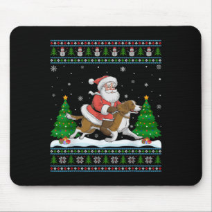 Ugly Xmas Tree Santa Riding Brittany Spaniel Dog C Mouse Pad