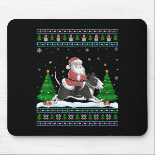 Ugly Xmas Tree Santa Riding Rat Terrier Dog Christ Mouse Pad