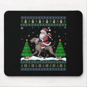 Ugly Xmas Tree Santa Riding Weimaraner Dog Christm Mouse Pad