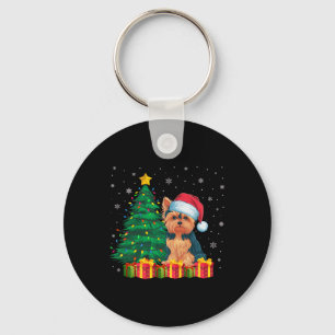 Ugly Yorkie Santa Hat Christmas Lights Dog Lover X Key Ring