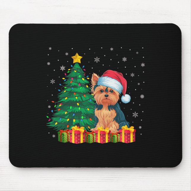 Ugly Yorkie Santa Hat Christmas Lights Dog Lover X Mouse Pad (Front)