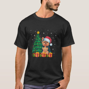 Ugly Yorkie Santa Hat Christmas Lights Dog Lover X T-Shirt