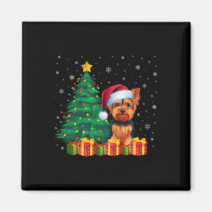 Ugly Yorkshire Terrier Santa Hat Christmas Lights Magnet