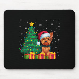 Ugly Yorkshire Terrier Santa Hat Christmas Lights  Mouse Pad