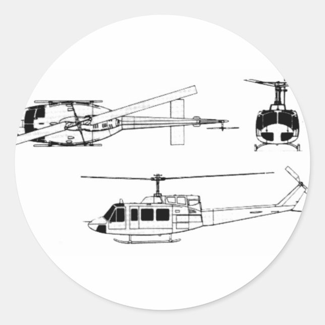 UH1 Huey Blueprint (Iriquois) Classic Round Sticker (Front)