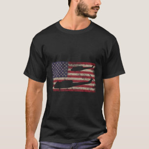 Uh1 Huey Helicopter Usa American Flag T-Shirt
