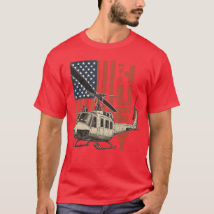 UH1 Huey Military Helicopter Aviation American Fla T-Shirt