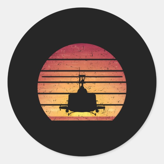Uh-1 Huey Helicopter Style Vietnam Chopper Classic Round Sticker (Front)