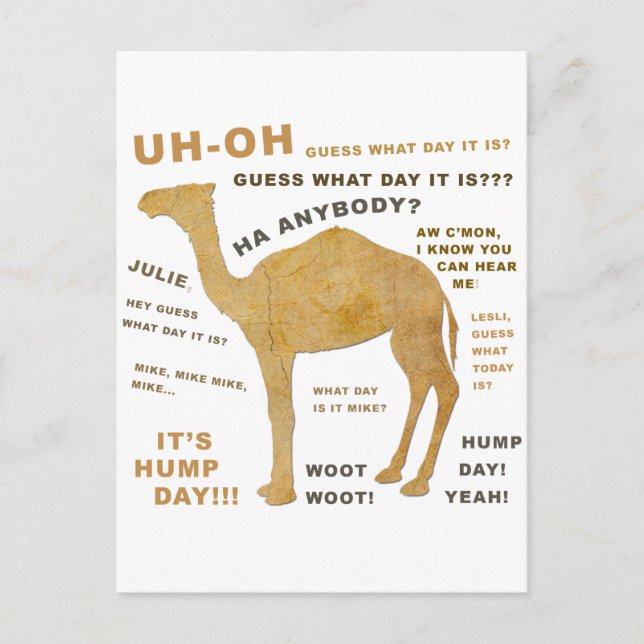 Uh Oh Guess What Day it Is? HUMP DAY!!! WOOT! Postcard (Front)