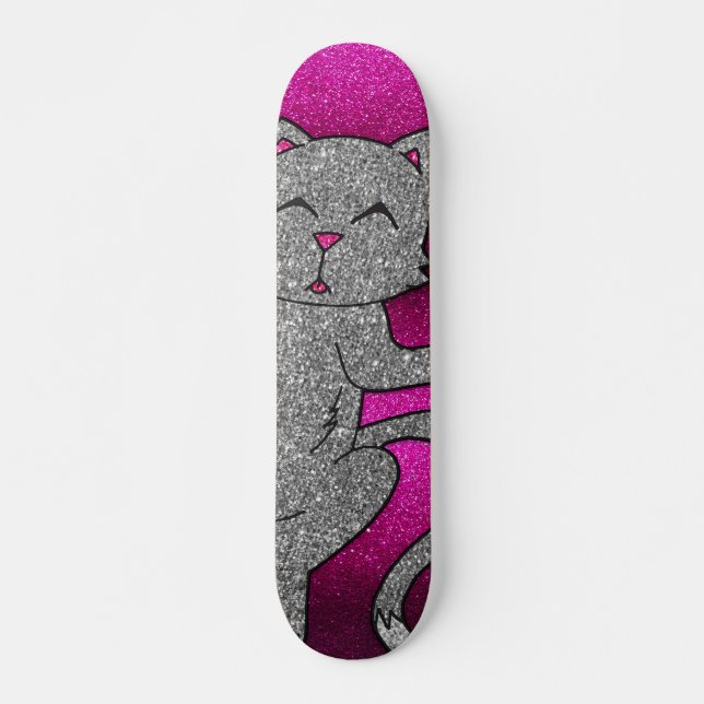 Uh Oh Kitty Bling Glitter Skate Party Luxurious Sk Skateboard (Front)