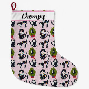 Uh Oh!  The Cat's in the Tree Large Christmas Stocking