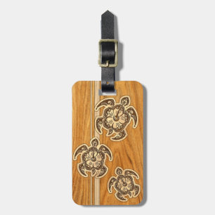 Uhane Honu Faux Wood Hawaiian Turtle Luggage Tags