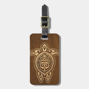 Uhane Honu Faux Wood Hawaiian Turtle Luggage Tags