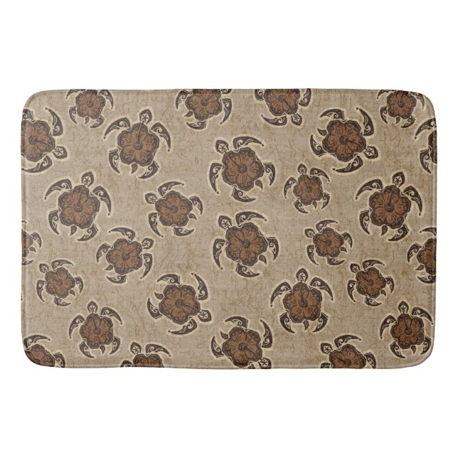Uhane Honu Hibiscus Batik Hawaiian Turtle Bath Mat (Front)
