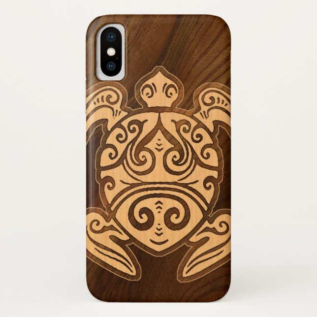Uhane u’i Honu Faux Wood Hawaiian Turtle Case-Mate iPhone Case (Back)