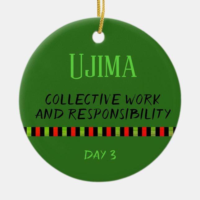 Ujima - Kwanzaa Day 3 Green Ceramic Ornament (Front)