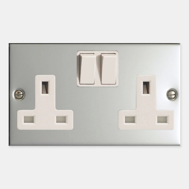 UK AC BS 1363 Plug Socket [British Standard] Rectangular Sticker (Front)