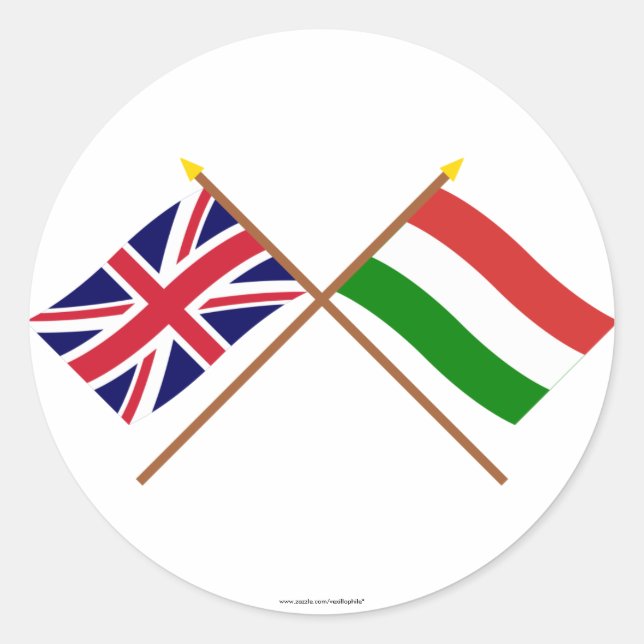 UK and Hungary Crossed Flags Classic Round Sticker (Front)