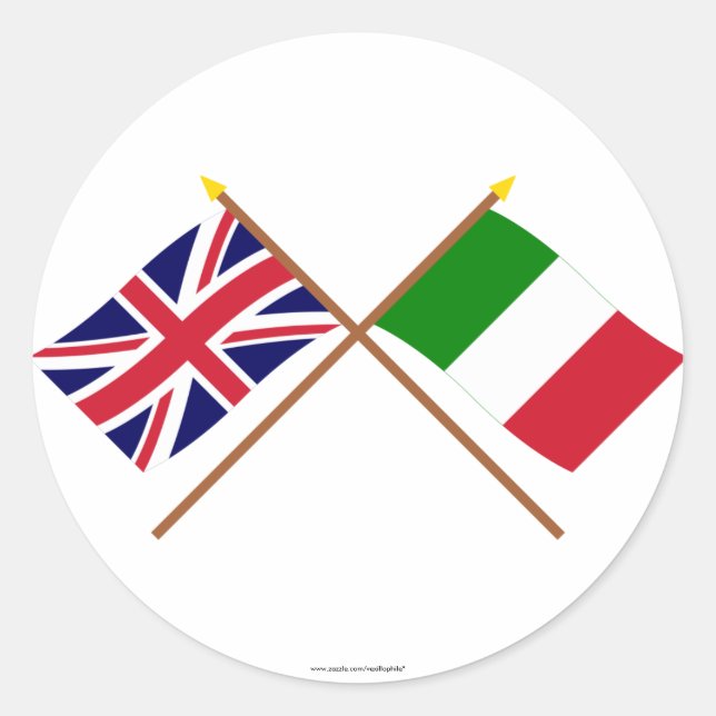 UK and Italy Crossed Flags Classic Round Sticker (Front)