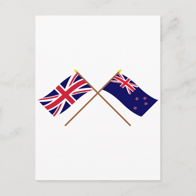 UK and New Zealand Crossed Flags Postcard (Front)