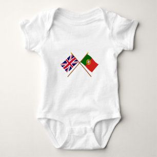 UK and Portugal Crossed Flags Baby Bodysuit