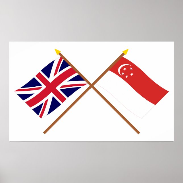 UK and Singapore Crossed Flags Poster (Front)