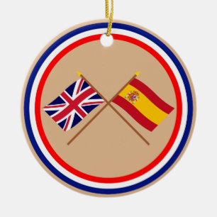 UK and Spain Crossed Flags Ceramic Tree Decoration