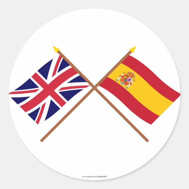 UK and Spain Crossed Flags Classic Round Sticker (Front)