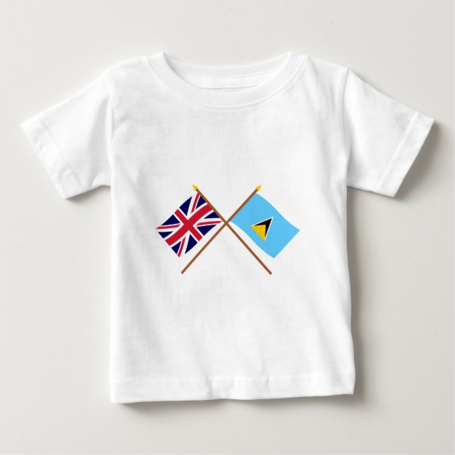 UK and St Lucia Crossed Flags Baby T-Shirt (Front)