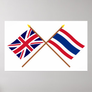 UK and Thailand Crossed Flags Poster