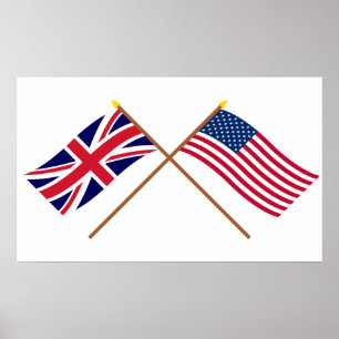 UK and United States Crossed Flags Poster