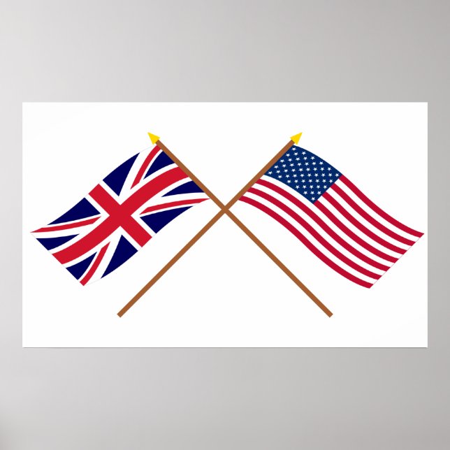 UK and United States Crossed Flags Poster (Front)