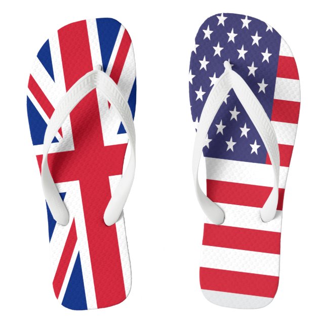 UK and USA Together Flags Thongs (Footbed)