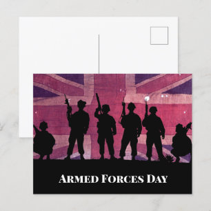 UK Armed Forces Day Union Flag with Soldiers Postcard