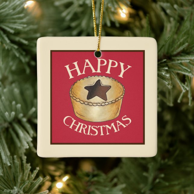 UK British Food Fruit Mince Pie Happy Christmas Ceramic Ornament (Tree)