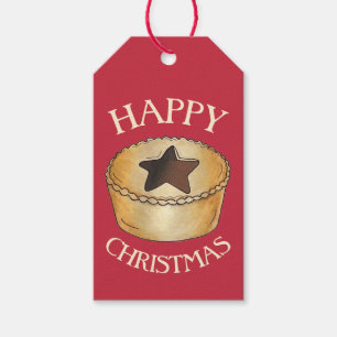 UK British Food Fruit Mince Pie Happy Christmas Gift Tags