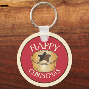 UK British Food Fruit Mince Pie Happy Christmas Key Ring