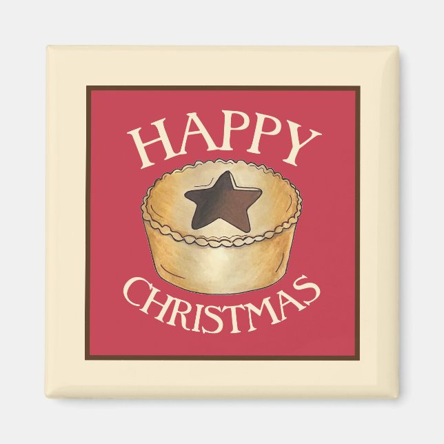 UK British Food Fruit Mince Pie Happy Christmas Magnet (Front)