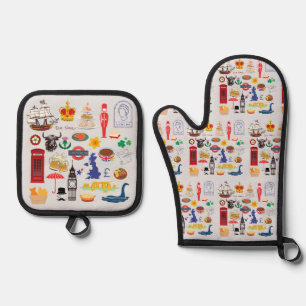 UK British Symbols Oven Mitt & Pot Holder Set