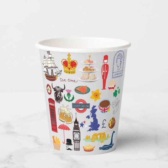 UK British Symbols Paper Cups (Front)