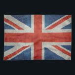 UK British Union Jack flag retro style tea towel<br><div class="desc">British Union Jack Ensign flag scale 3:5 with a Vintage Retro or Grungy texture. The present design of the Union Flag dates from a Royal proclamation following the union of Great Britain and Ireland in 1801. The flag combines aspects of three older national flags: the red cross of St George...</div>