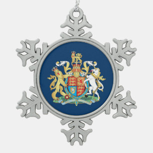 UK coat of arms Snowflake Pewter Christmas Ornament
