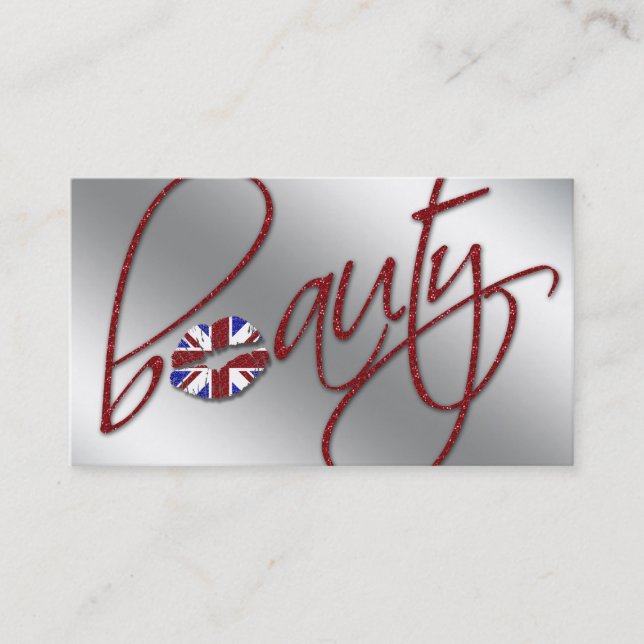 UK Cosmetology Business Card Beauty Red Sparkle (Front)