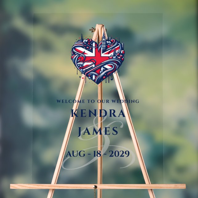 UK Couple Heart Wedding Welcome Acrylic Sign (Neutral)