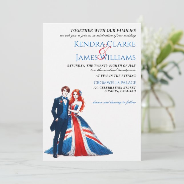 UK Couple Wedding Invitation (Standing Front)