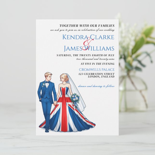 UK Couple Wedding Invitation (Standing Front)
