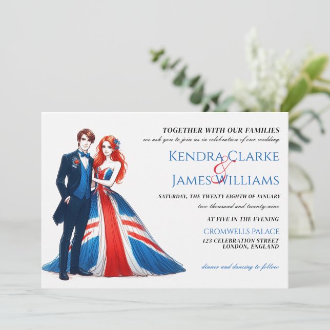 UK Couple Wedding Invitation (Standing Front)