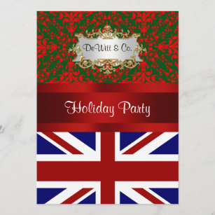 UK England Flag Christmas Holiday Damask 2 V Party Invitation